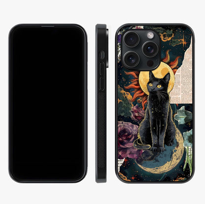 Celestial Black Cat Glass Case displayed upright for full design visibility and premium finish.