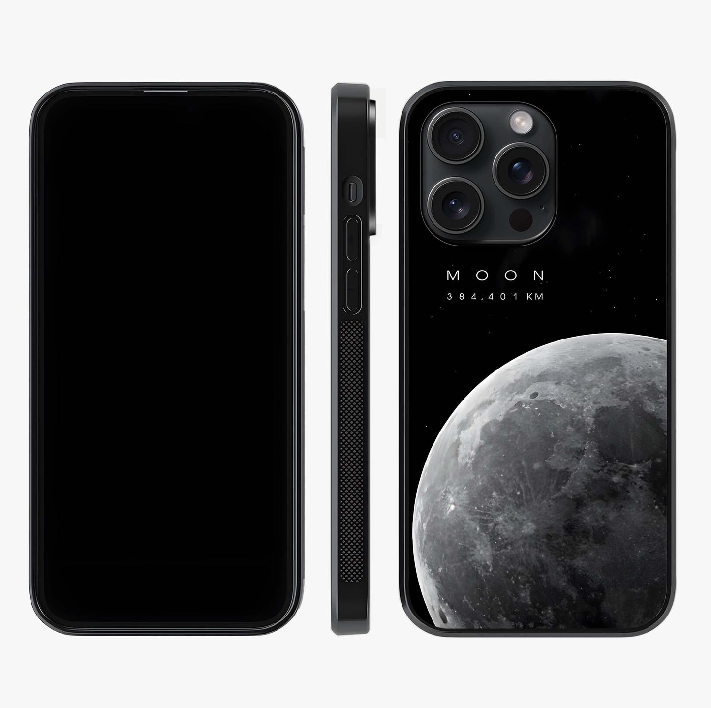 Cosmic Moon Glow Glass Case displayed upright for full design visibility and premium finish.