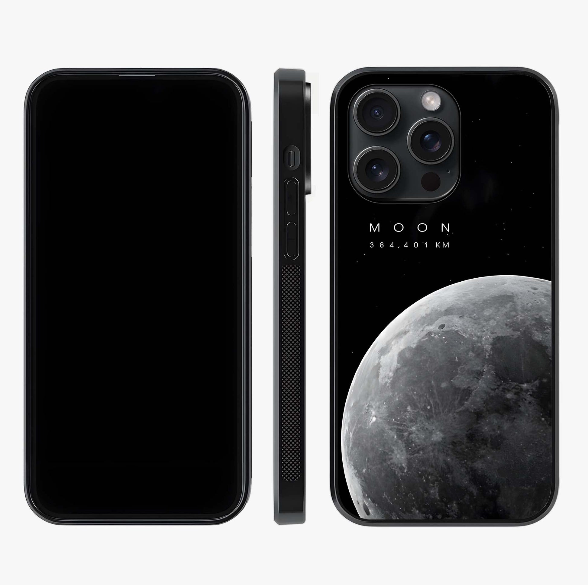 Cosmic Moon Glow Glass Case displayed upright for full design visibility and premium finish.
