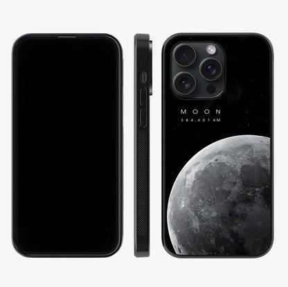 Cosmic Moon Glow Glass Case displayed upright for full design visibility and premium finish.