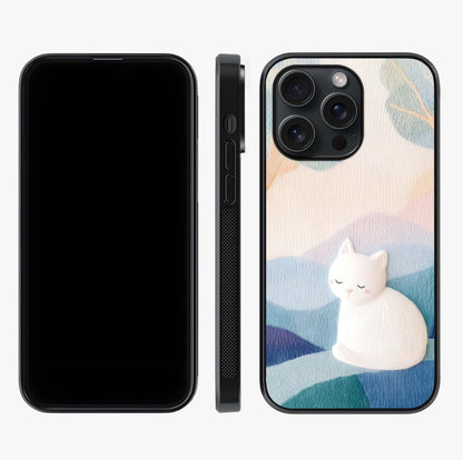 Cotton Dream Cat Glass Case displayed upright for full design visibility and premium finish.