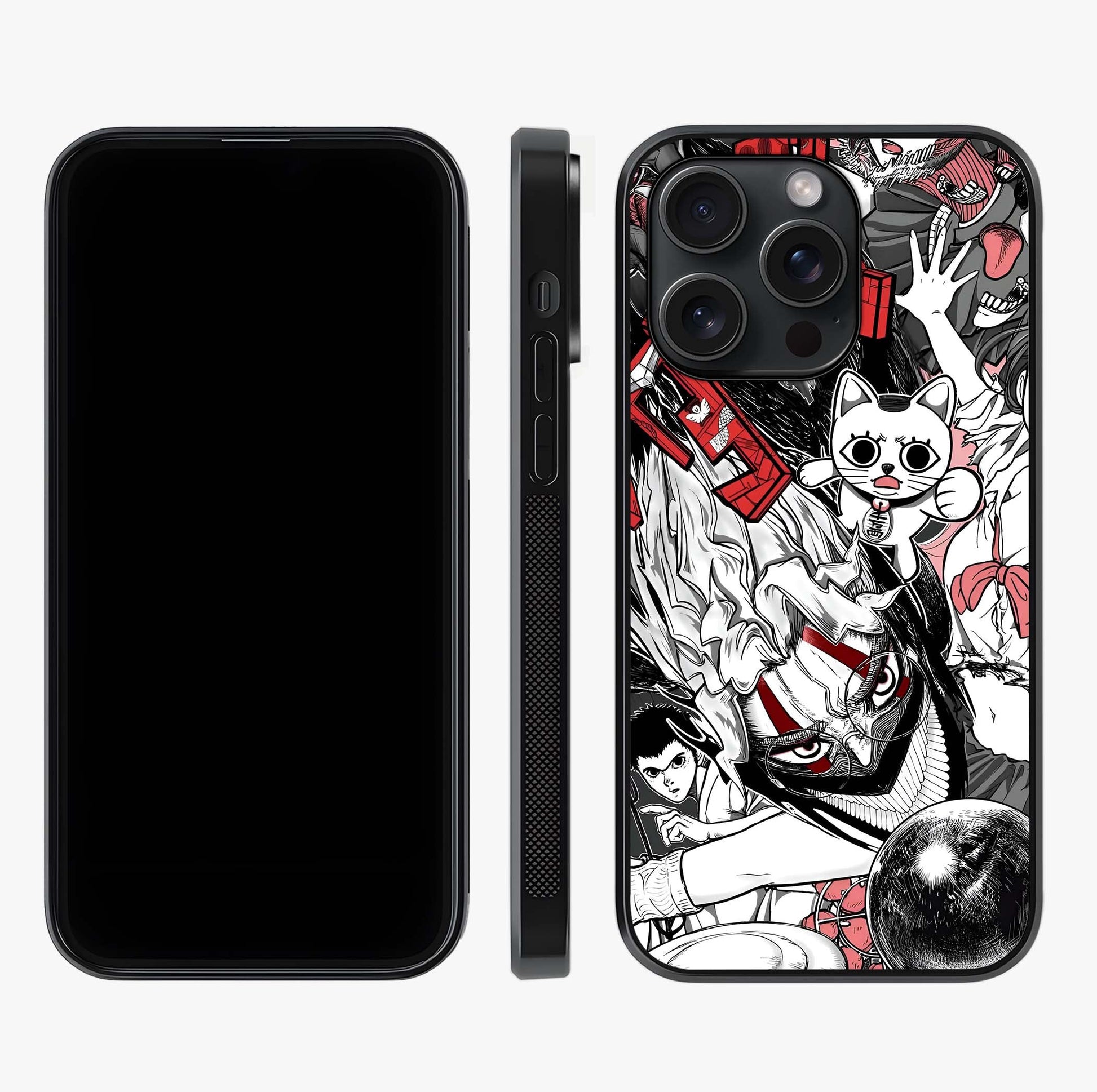 Crimson Chaos Panel Glass Case displayed upright for full design visibility and premium finish.