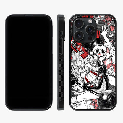 Crimson Chaos Panel Glass Case displayed upright for full design visibility and premium finish.
