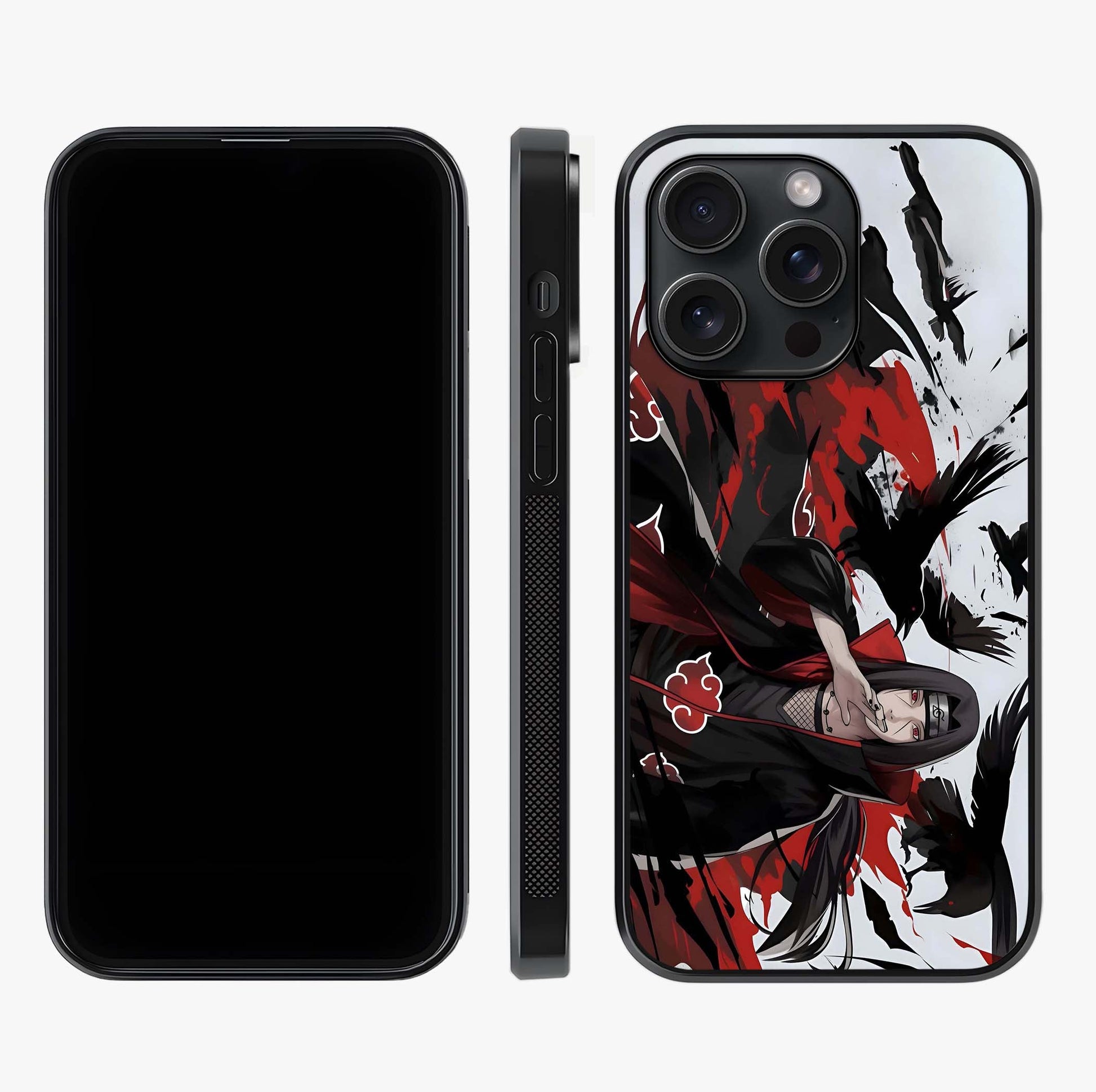 Crimson Crow Illusion Glass Case displayed upright for full design visibility and premium finish.