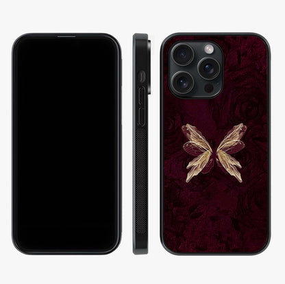 Crimson Fade Butterfly Glass Case displayed upright for full design visibility and premium finish.