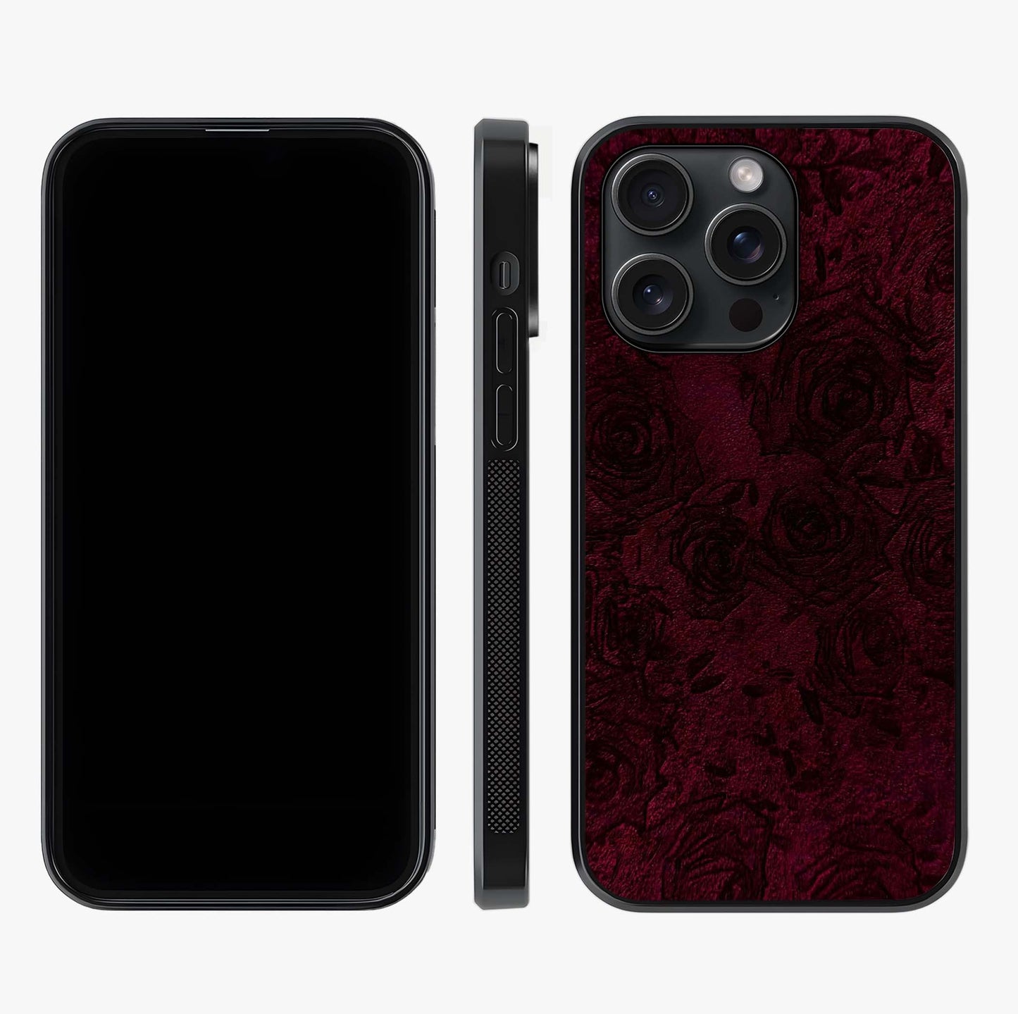Crimson Fade Flow Glass Case displayed upright for full design visibility and premium finish.