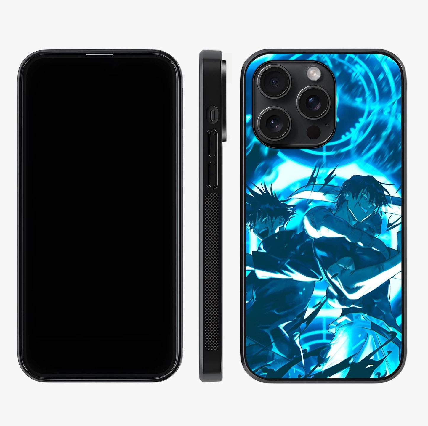 Cursed Energy Clash Glass Case displayed upright for full design visibility and premium finish.