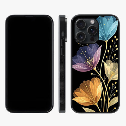 Delicate Multicolor Flowers Glass Case displayed upright for full design visibility and premium finish.