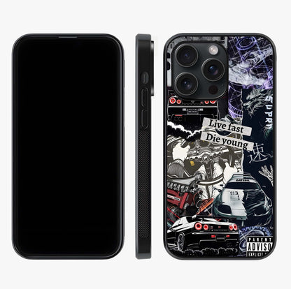 Die Young Glass Case displayed upright for full design visibility and premium finish.