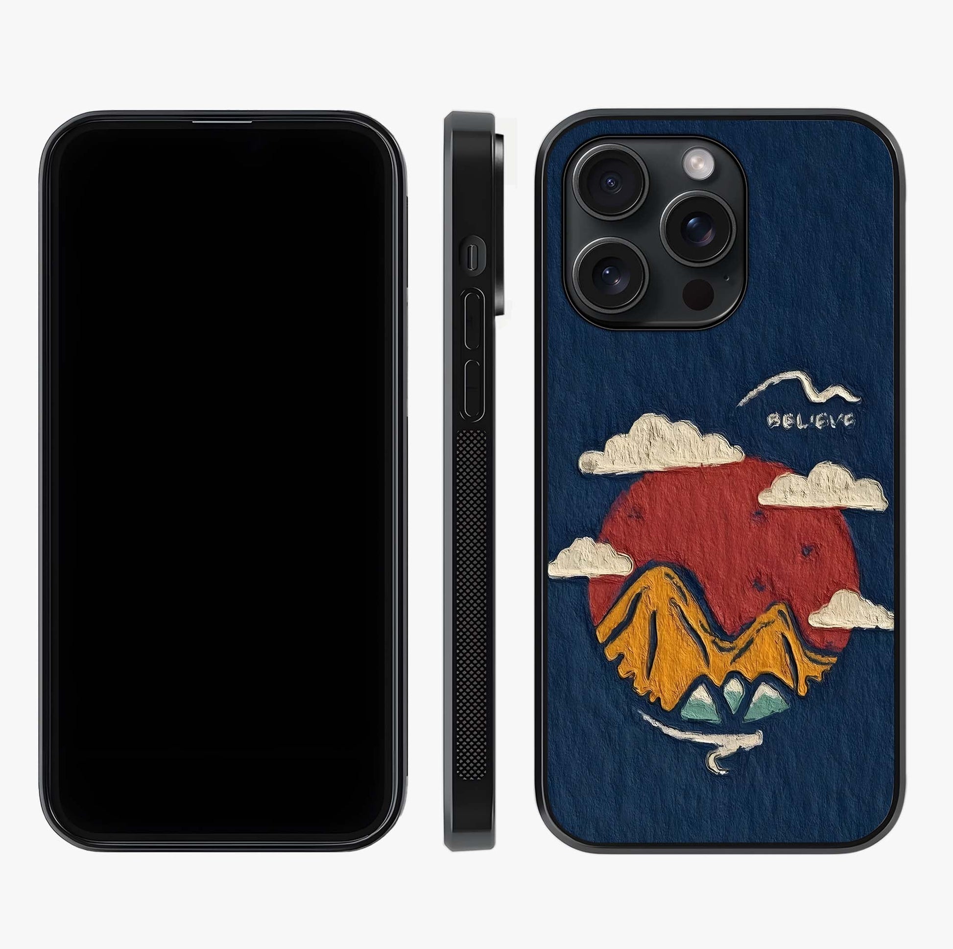 Dream Beyond Mountains Glass Case displayed upright for full design visibility and premium finish.