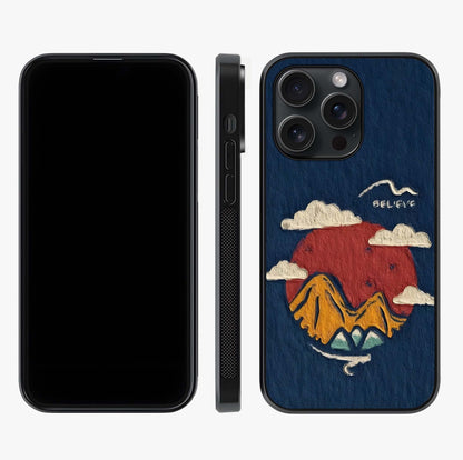 Dream Beyond Mountains Glass Case displayed upright for full design visibility and premium finish.