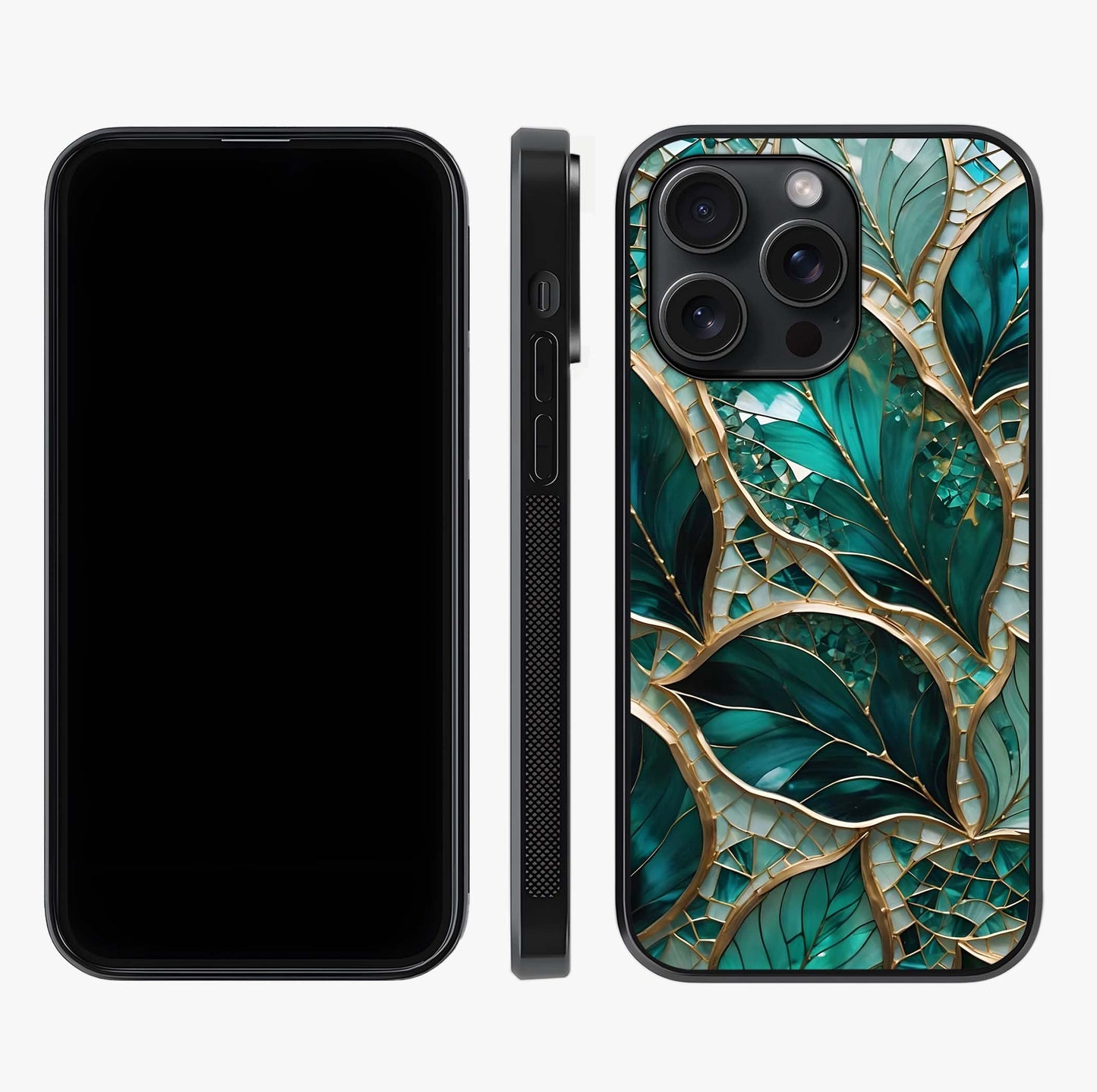 Emerald Leaf Glass Glass Case displayed upright for full design visibility and premium finish.