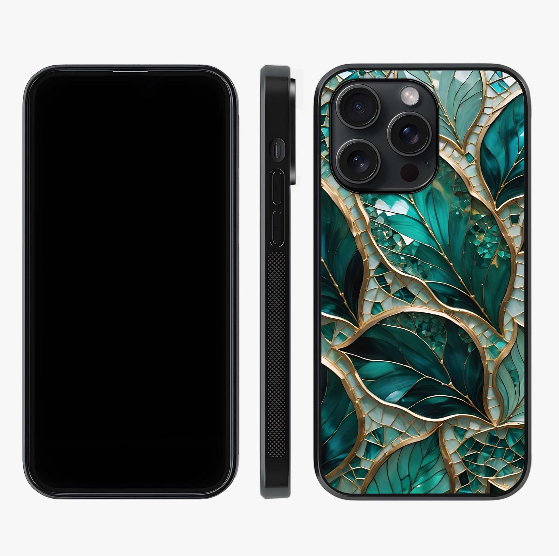 Emerald Leaf Glass Glass Case displayed upright for full design visibility and premium finish.