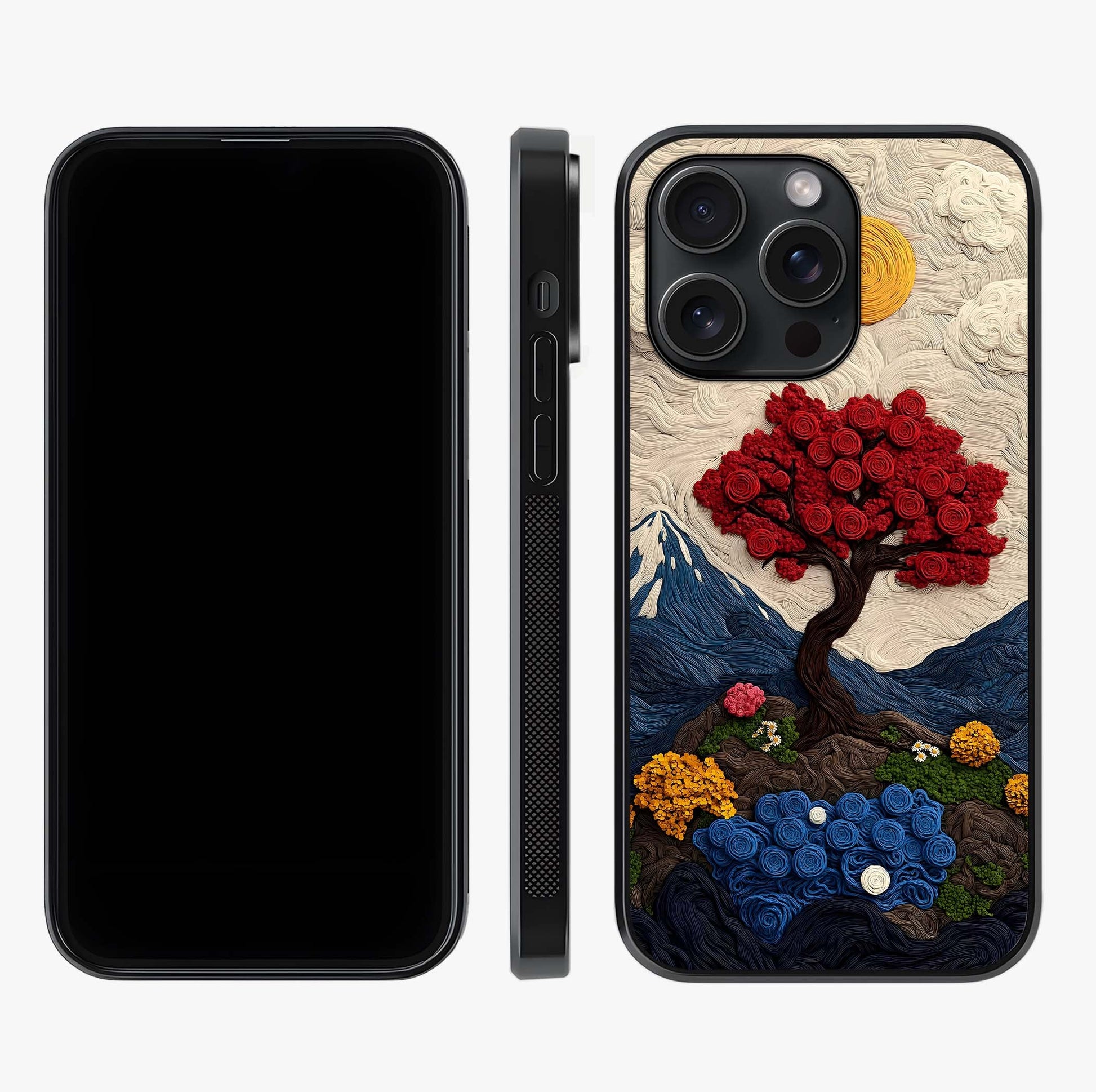 Eternal Nature Tapestry Glass Case displayed upright for full design visibility and premium finish.