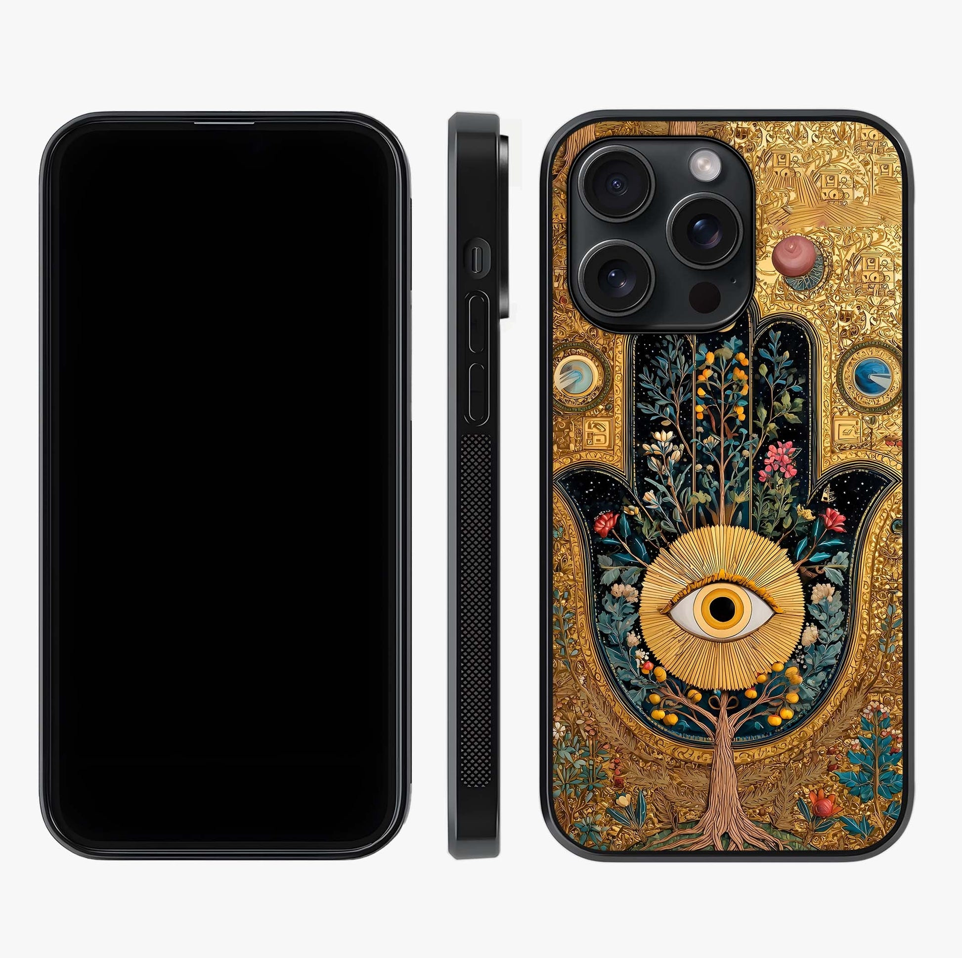 Ethereal Evil Eye Glass Case displayed upright for full design visibility and premium finish.