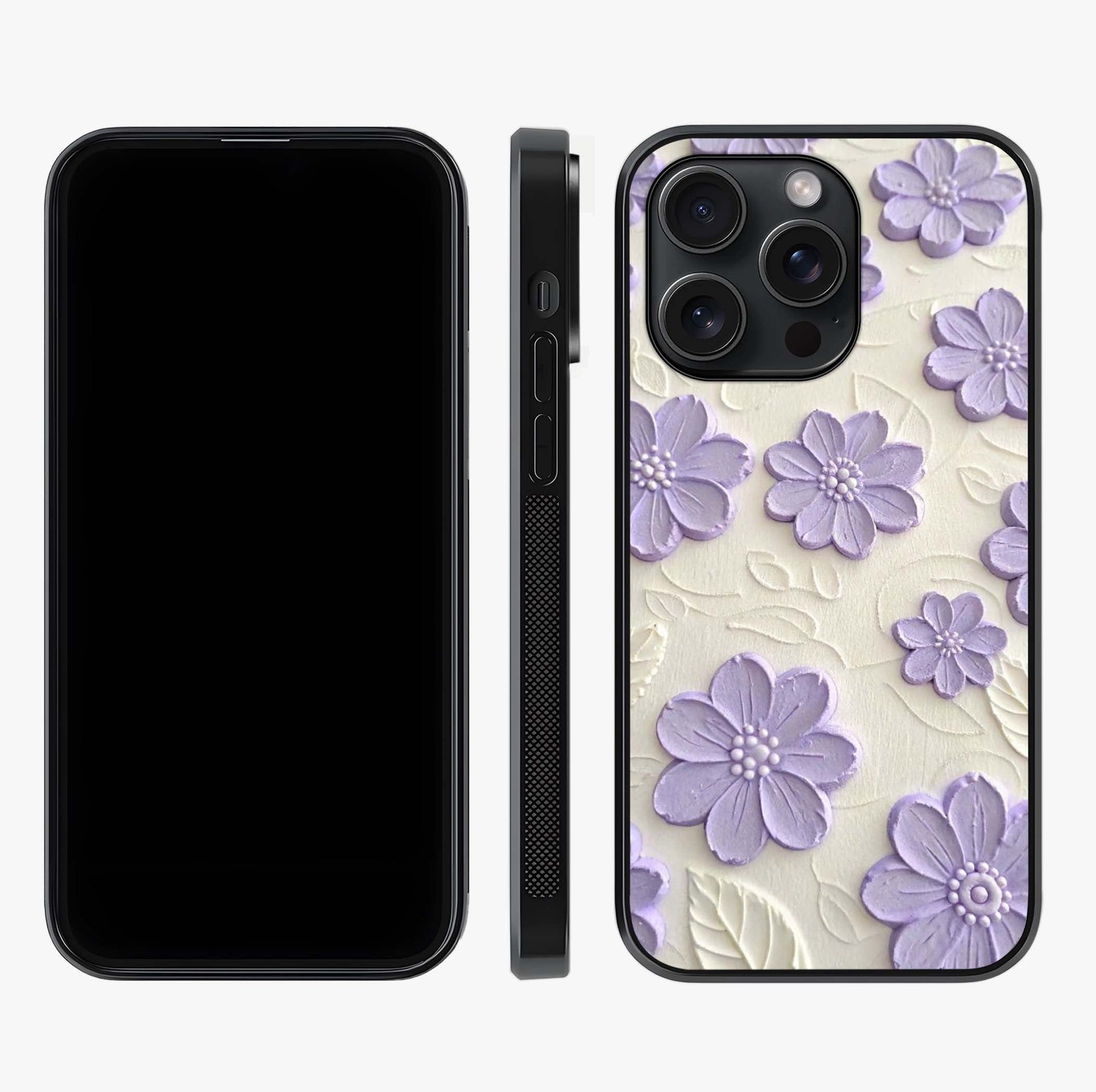 Floral Wall Art With Purple Flowers Glass Case displayed upright for full design visibility and premium finish.
