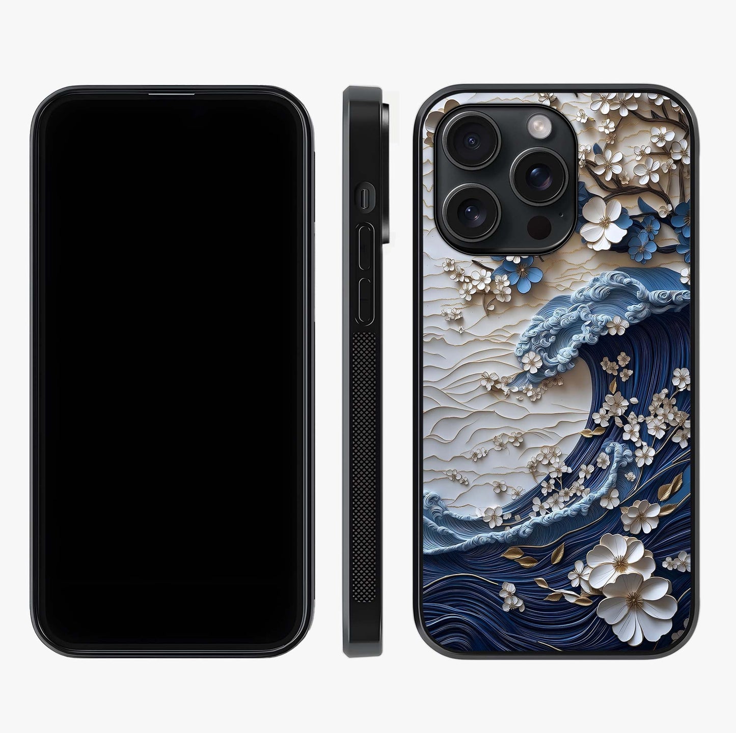 Floral Wave Origami Glass Case displayed upright for full design visibility and premium finish.