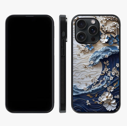 Floral Wave Origami Glass Case displayed upright for full design visibility and premium finish.