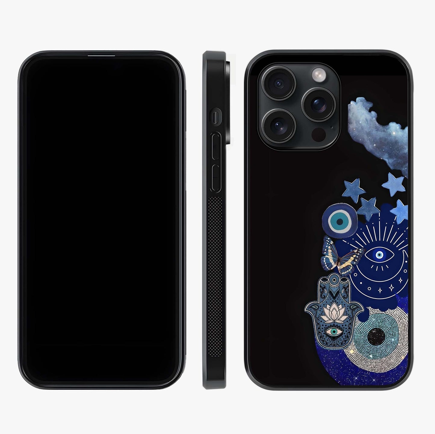 Galactic Charm Cluster Glass Case displayed upright for full design visibility and premium finish.