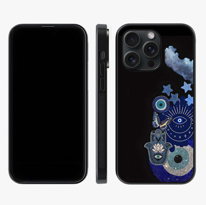 Galactic Charm Cluster Glass Case displayed upright for full design visibility and premium finish.