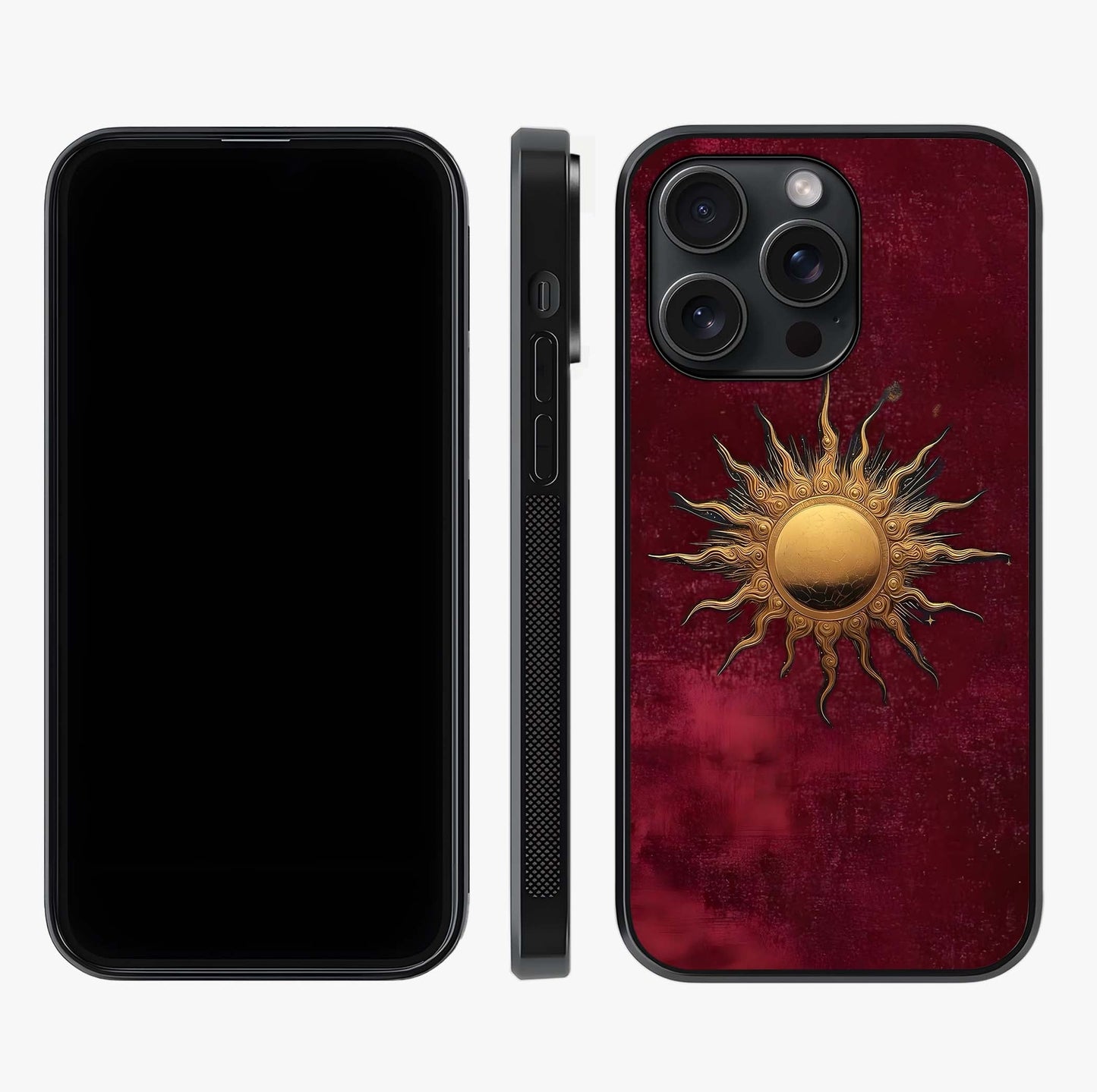 Gold Sun Blush Glass Case displayed upright for full design visibility and premium finish.