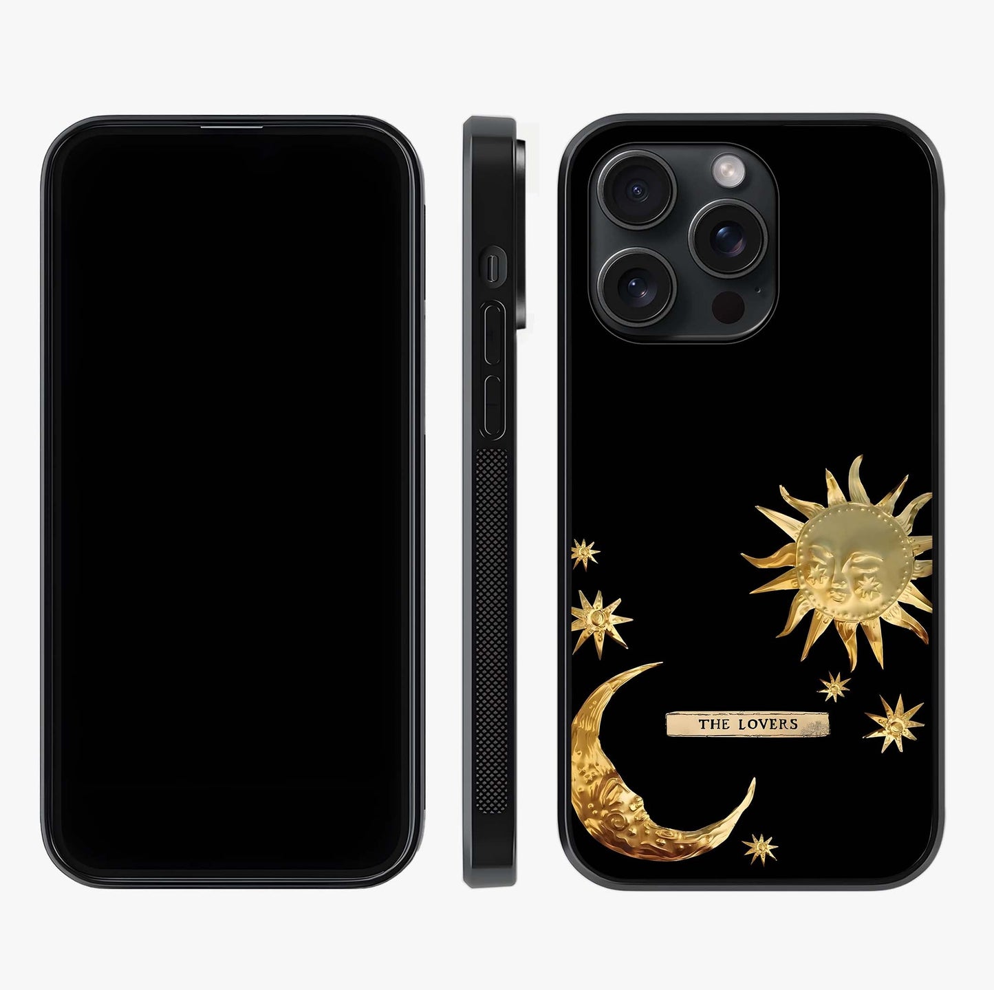Golden Celestial Charm Glass Case displayed upright for full design visibility and premium finish.