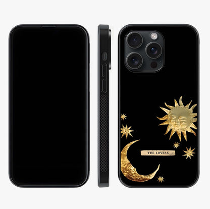 Golden Celestial Charm Glass Case displayed upright for full design visibility and premium finish.
