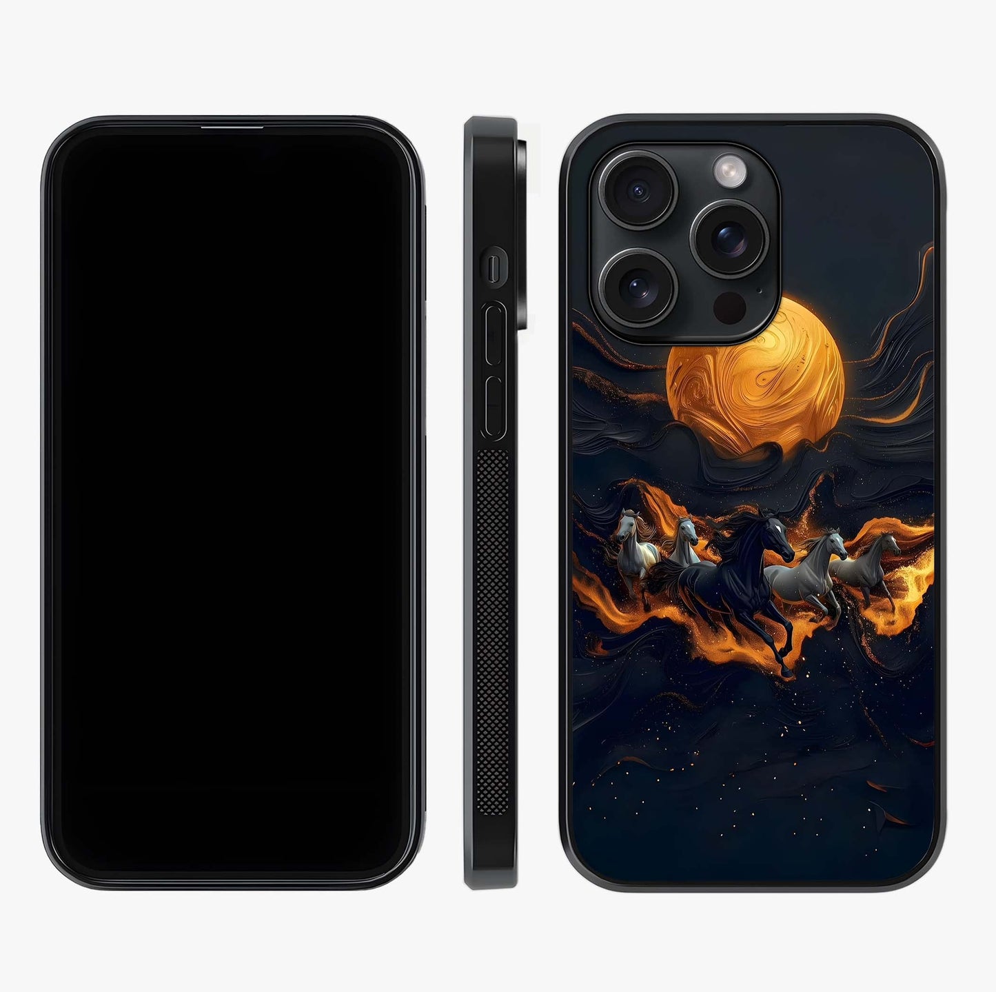 Golden Stallion Moonride Glass Case displayed upright for full design visibility and premium finish.