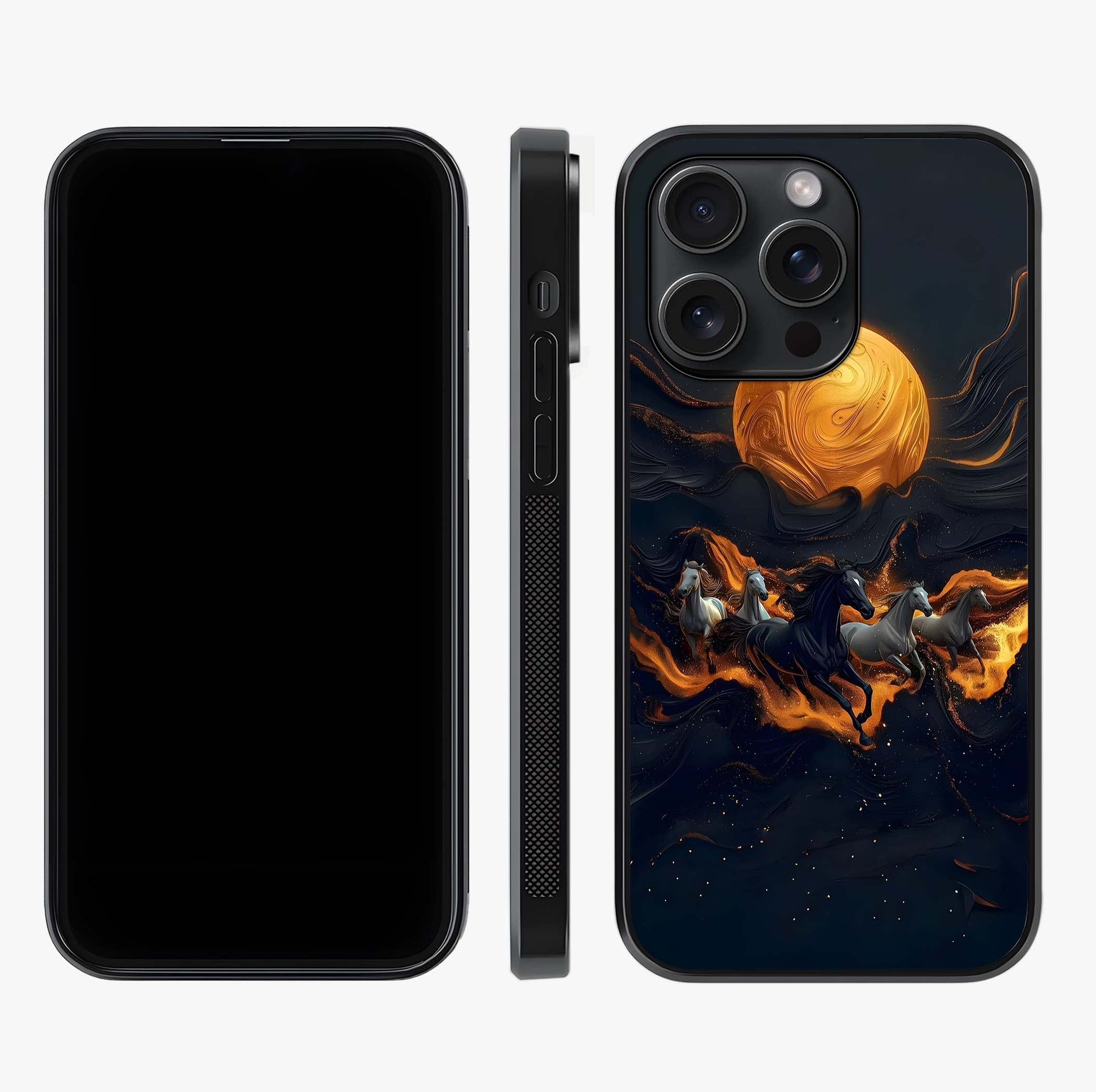 Golden Stallion Moonride Glass Case displayed upright for full design visibility and premium finish.