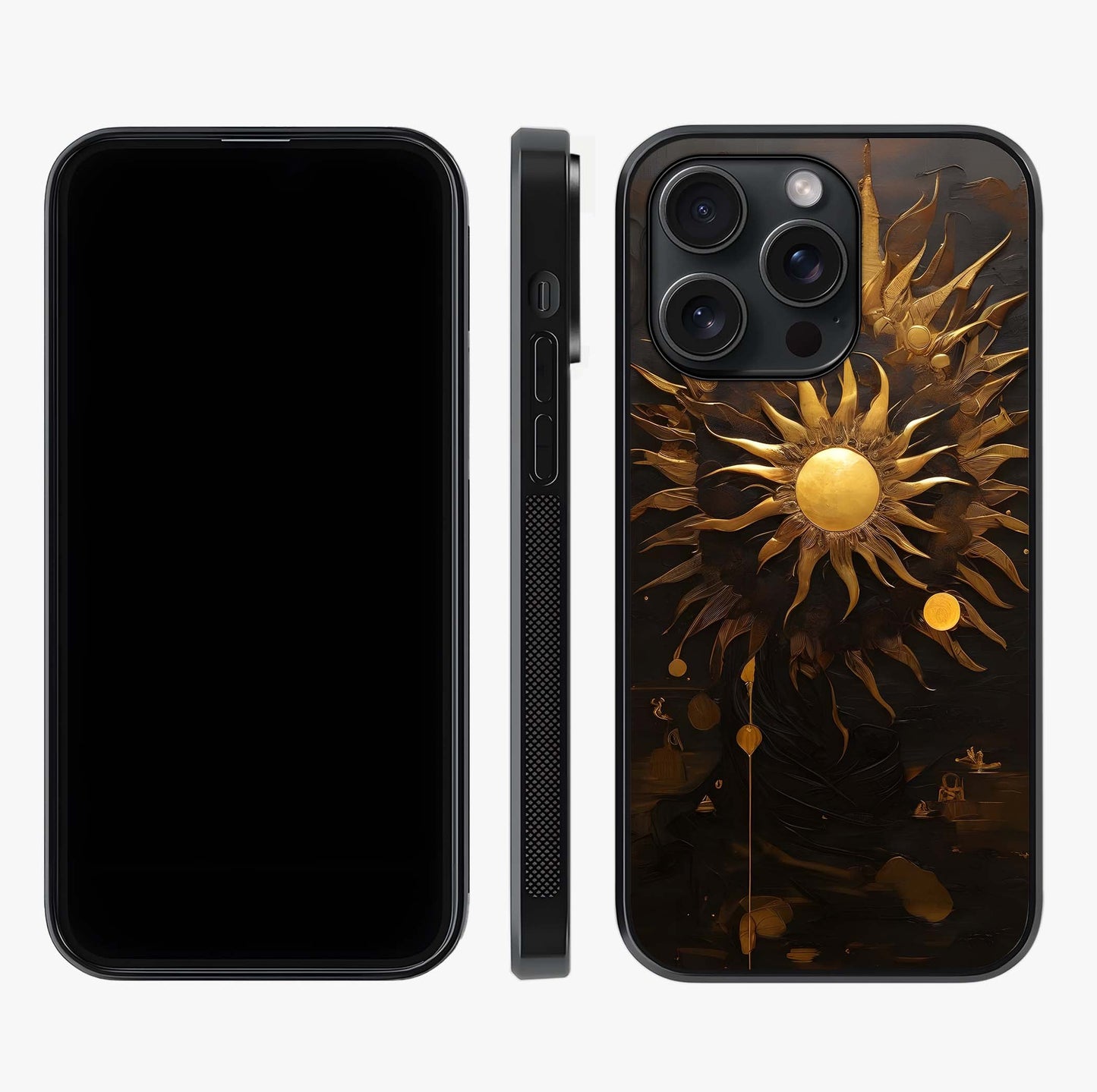 Golden Sun Majesty Glass Case displayed upright for full design visibility and premium finish.