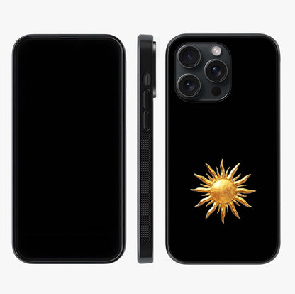 Golden Sun Minimalism Glass Case displayed upright for full design visibility and premium finish.