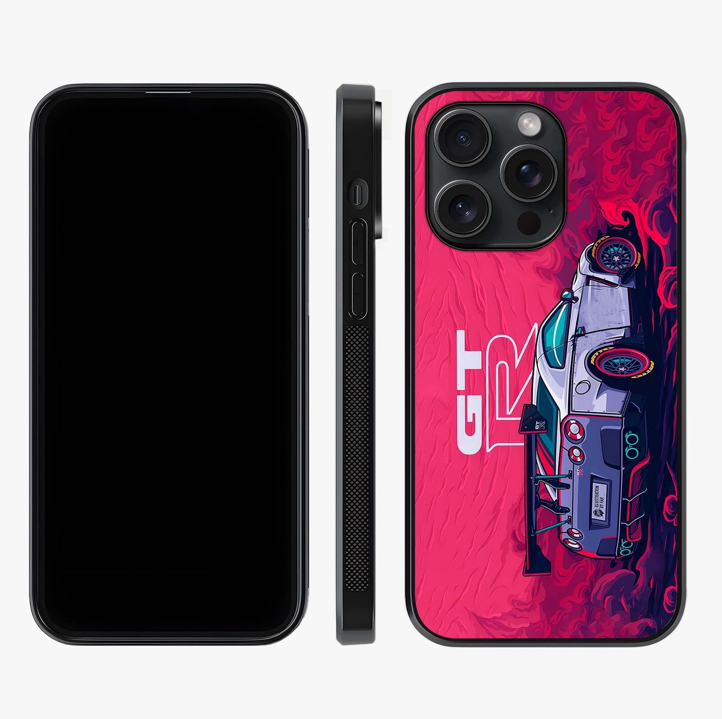 GT R Car Pattern Glass Case displayed upright for full design visibility and premium finish.