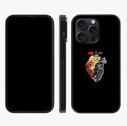 Heart With Flowers Glass Case displayed upright for full design visibility and premium finish.