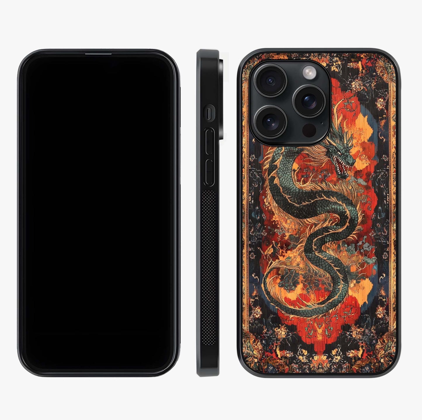 Inferno Dragon Soul Glass Case displayed upright for full design visibility and premium finish.