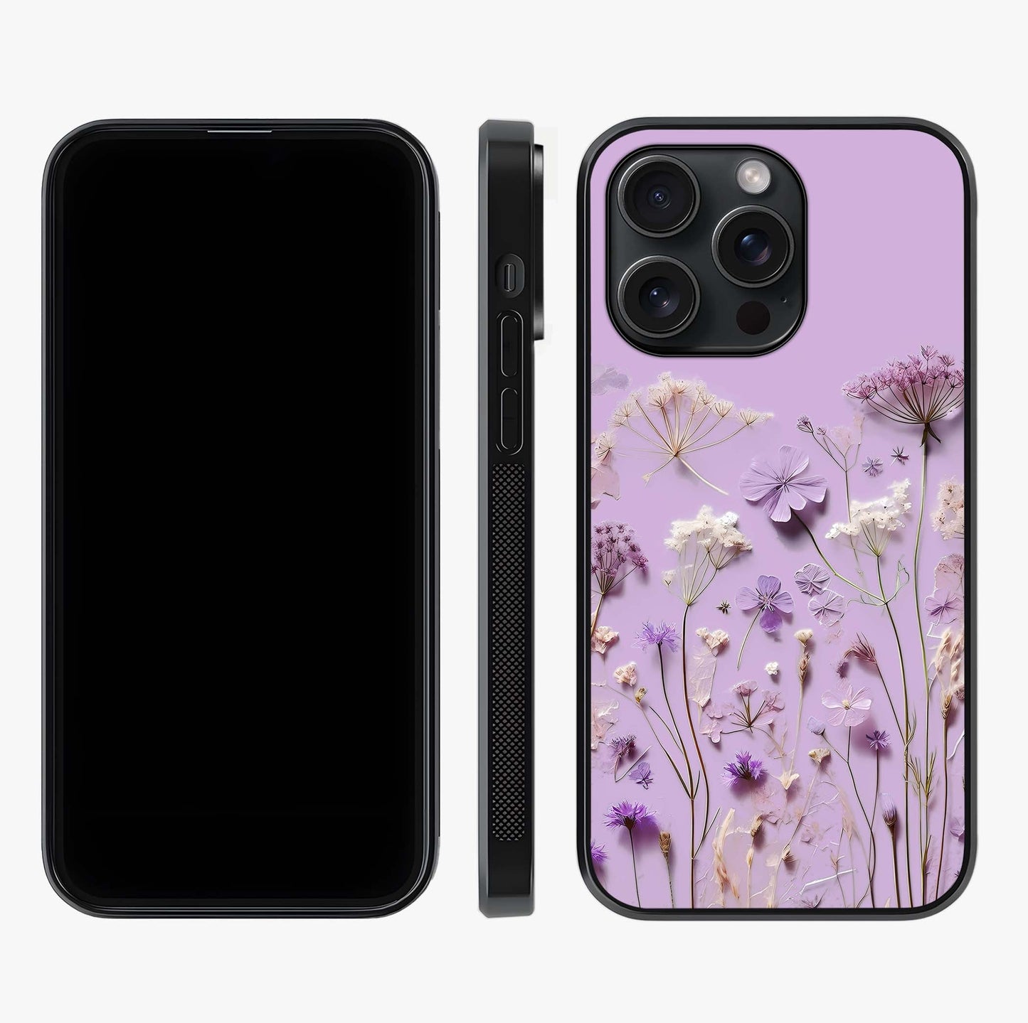 Lavender Blossom Dream Glass Case displayed upright for full design visibility and premium finish.