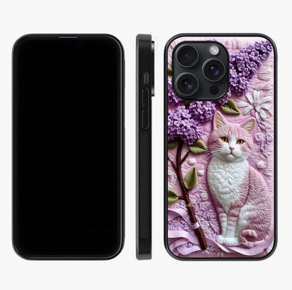 Lavender Cat Whimsy Glass Case displayed upright for full design visibility and premium finish.