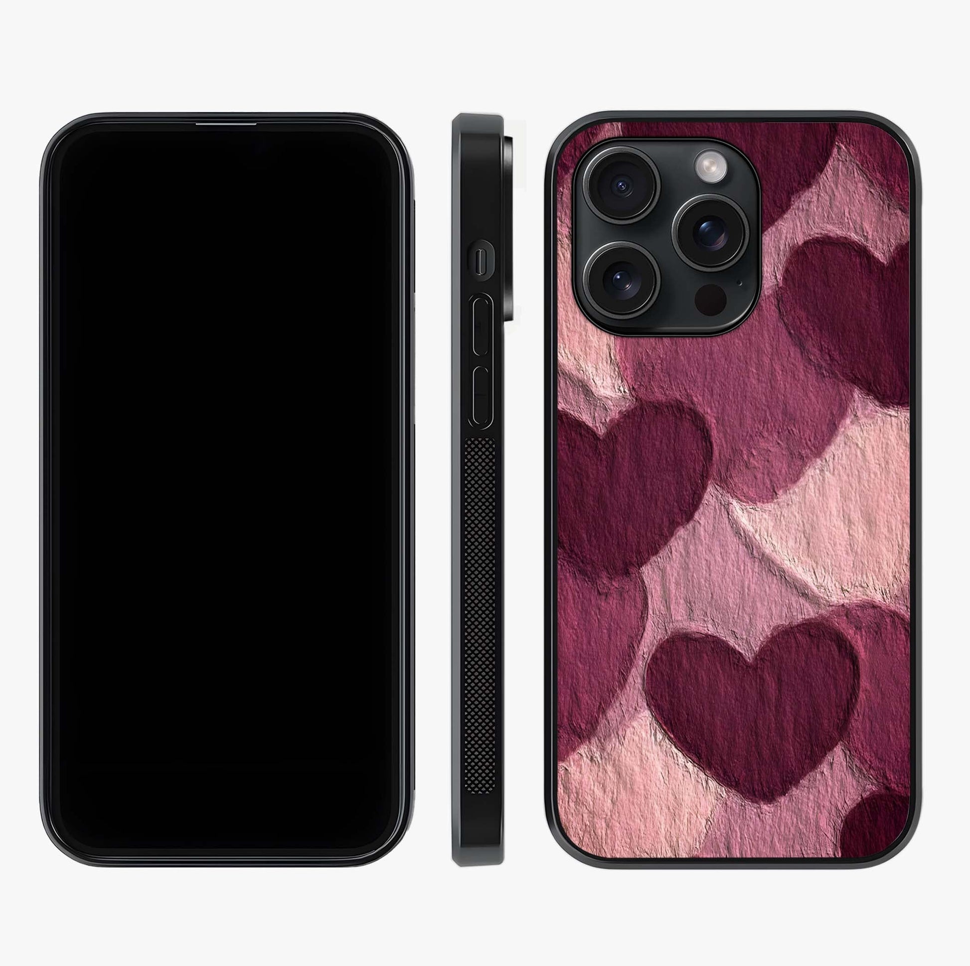 Layered Paper Hearts Glass Case displayed upright for full design visibility and premium finish.