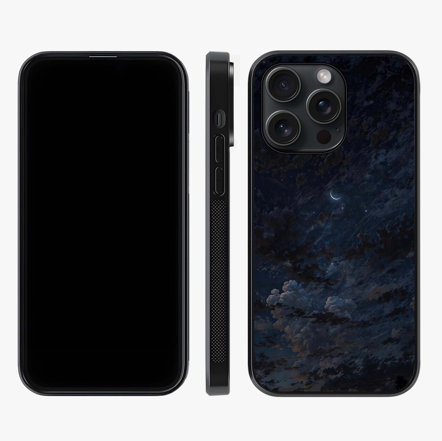 Lunar Veil Silence Glass Case displayed upright for full design visibility and premium finish.