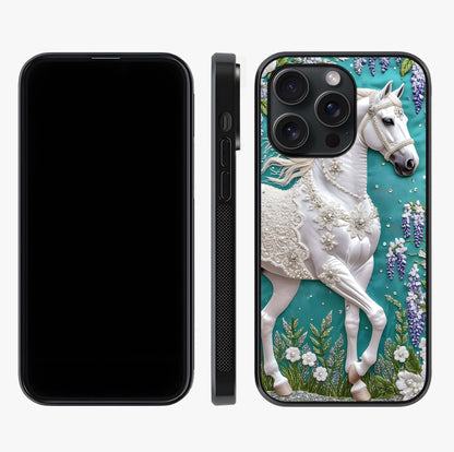 Majestic Floral Stallion Glass Case displayed upright for full design visibility and premium finish.