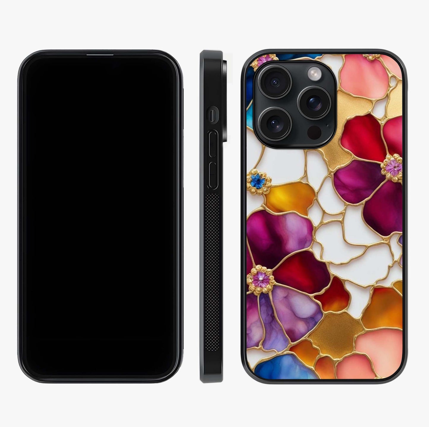Marble Flower Pattern Glass Case displayed upright for full design visibility and premium finish.