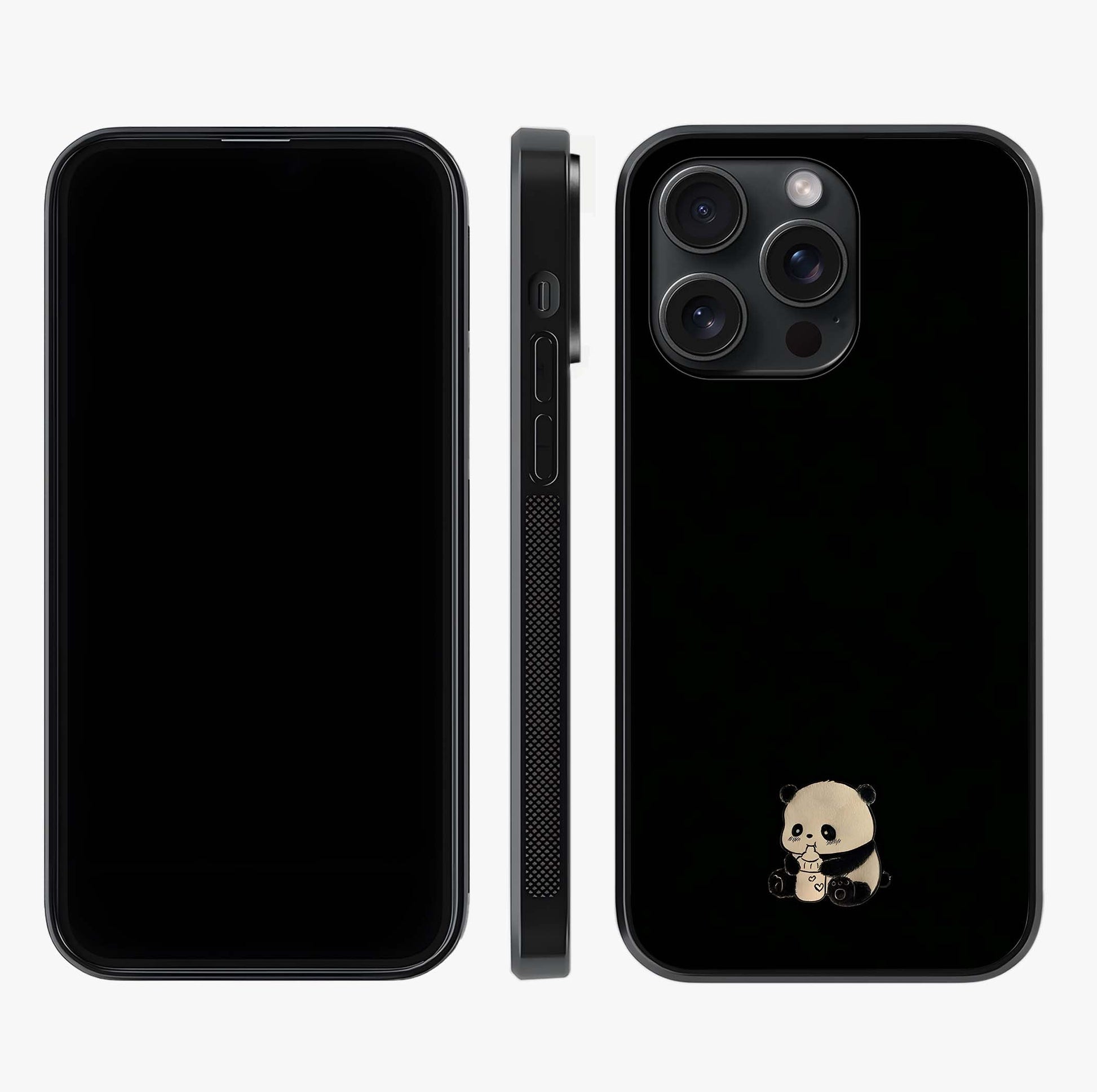 Midnight Panda Love Glass Case displayed upright for full design visibility and premium finish.
