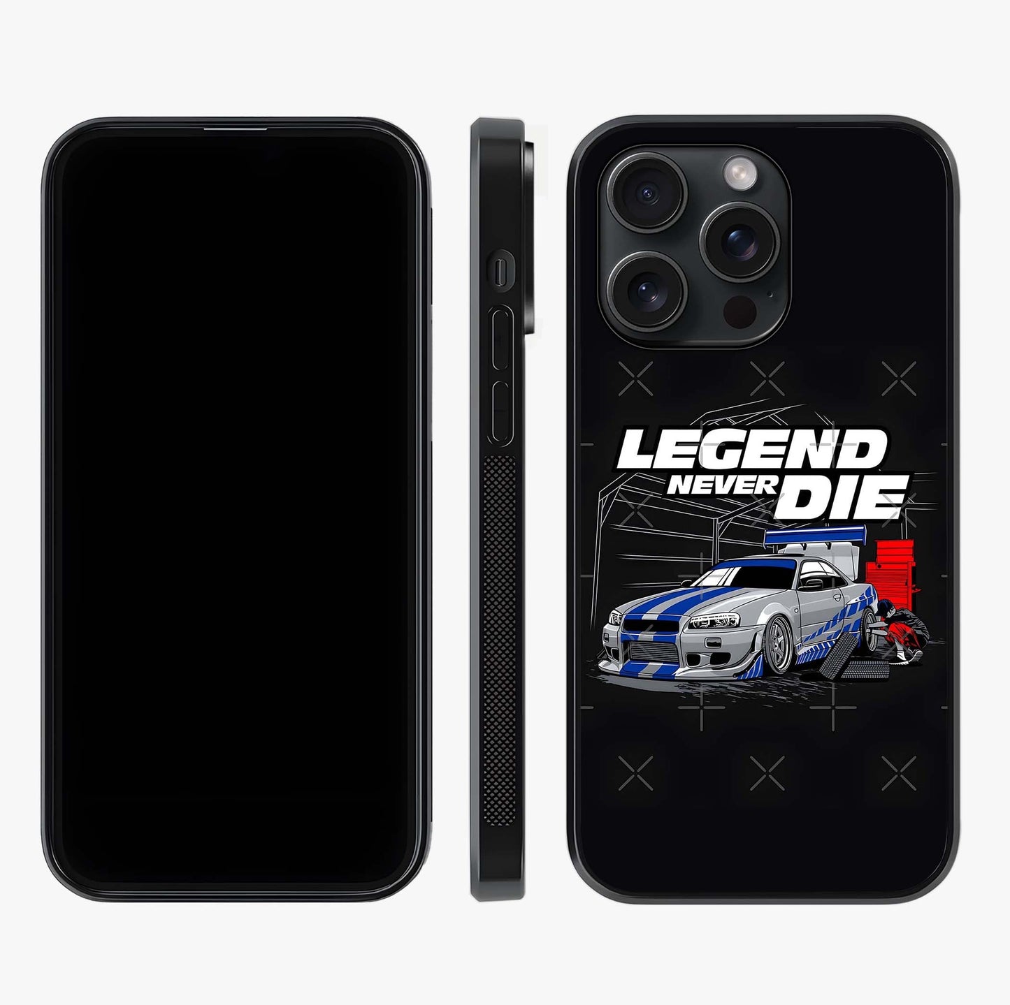Midnight Racing Legacy Glass Case displayed upright for full design visibility and premium finish.