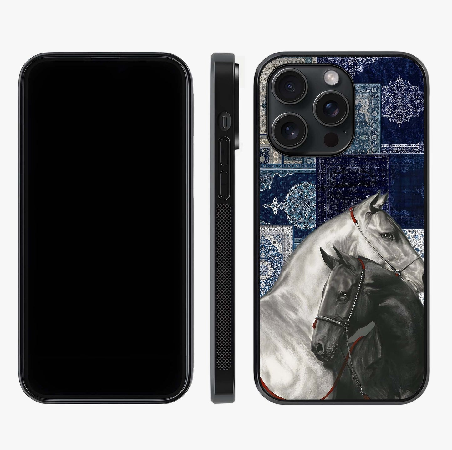 Midnight Stallion Blues Glass Case displayed upright for full design visibility and premium finish.