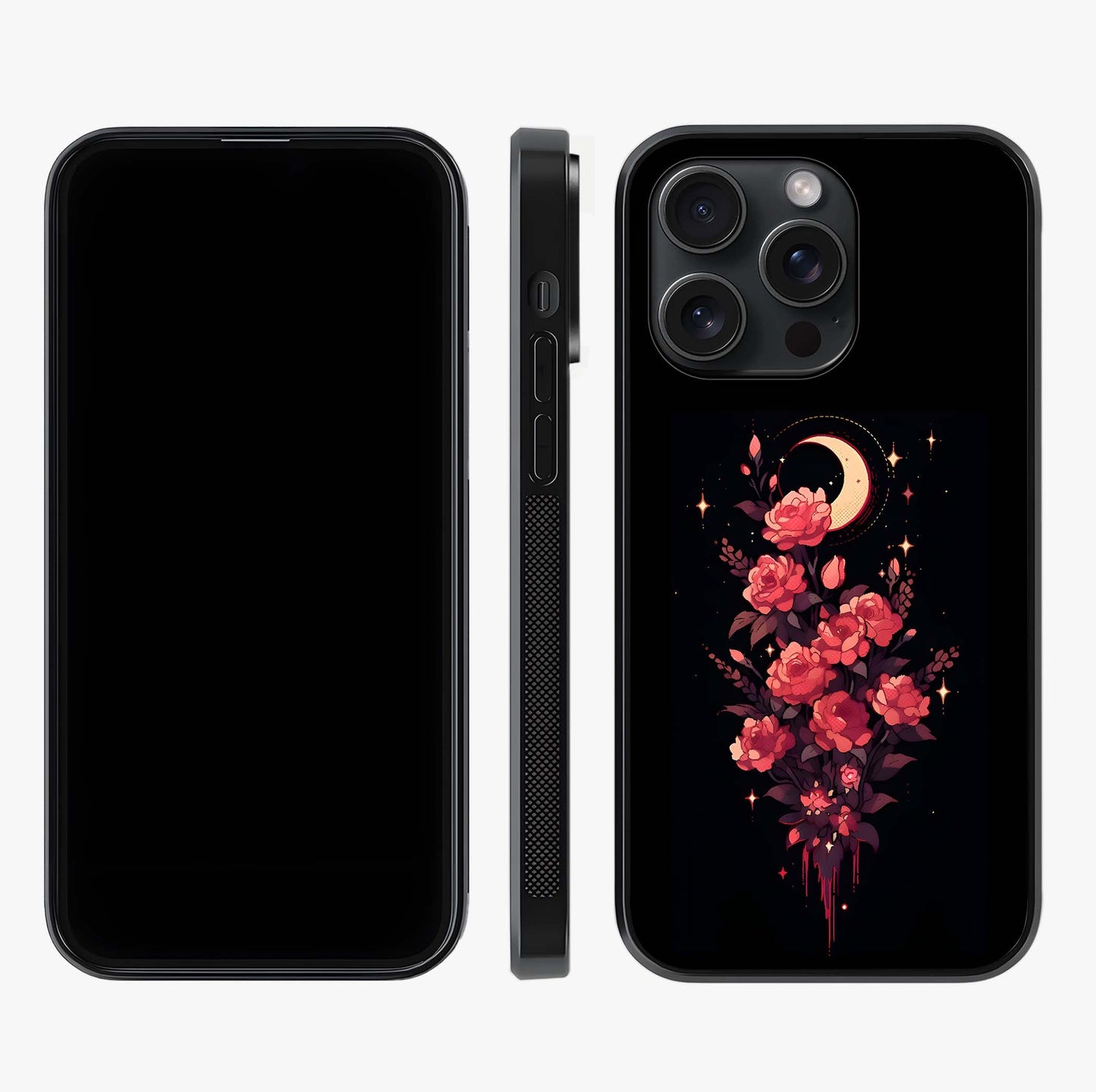 Moonlit Floral Elegance Glass Case displayed upright for full design visibility and premium finish.