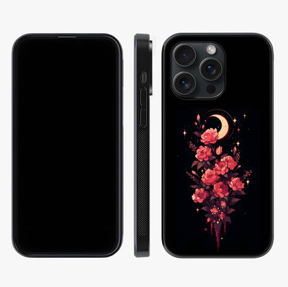 Moonlit Floral Elegance Glass Case displayed upright for full design visibility and premium finish.