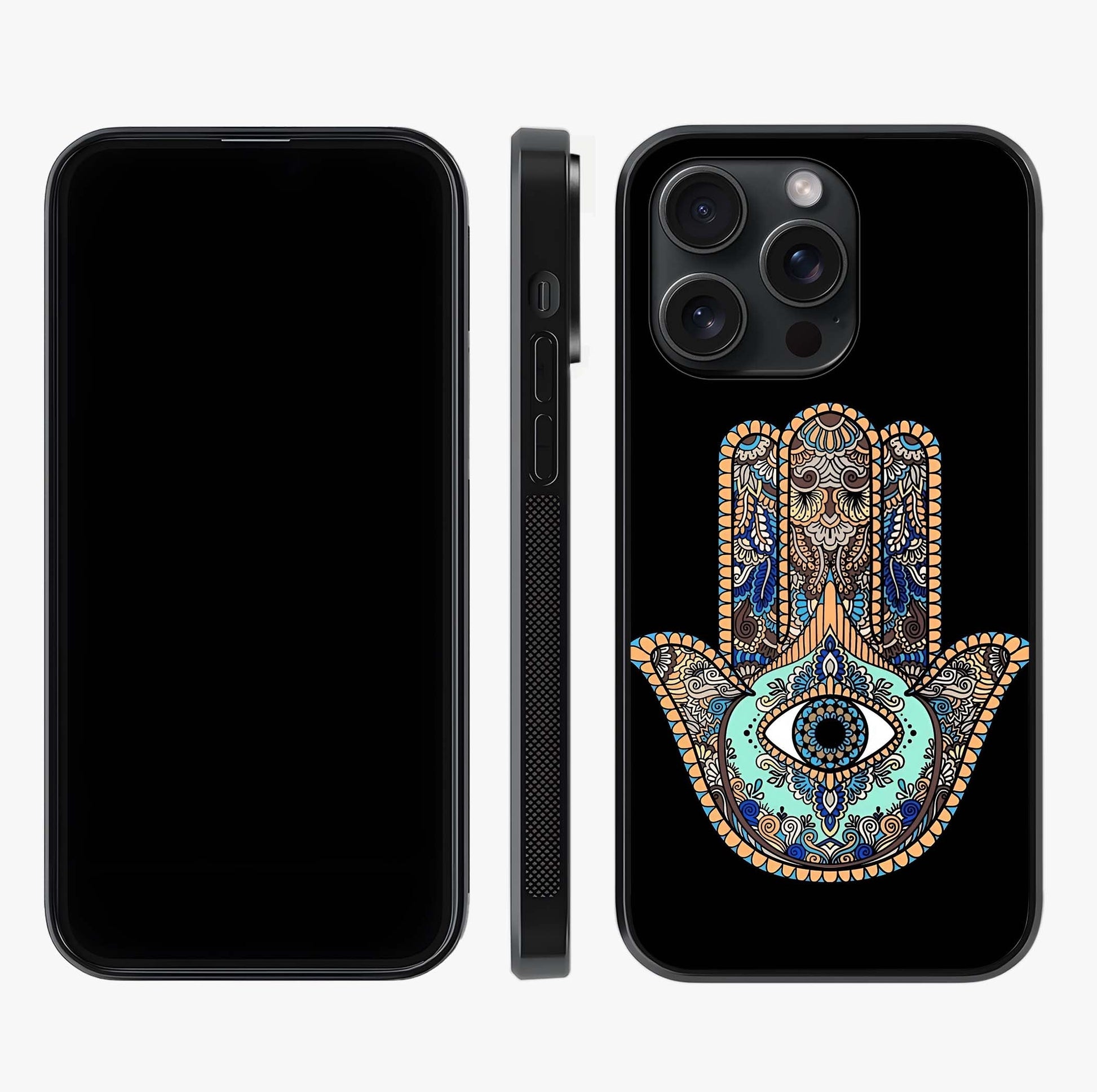 Mystic Hamsa Eye Glass Case displayed upright for full design visibility and premium finish.