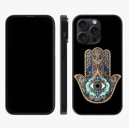 Mystic Hamsa Eye Glass Case displayed upright for full design visibility and premium finish.