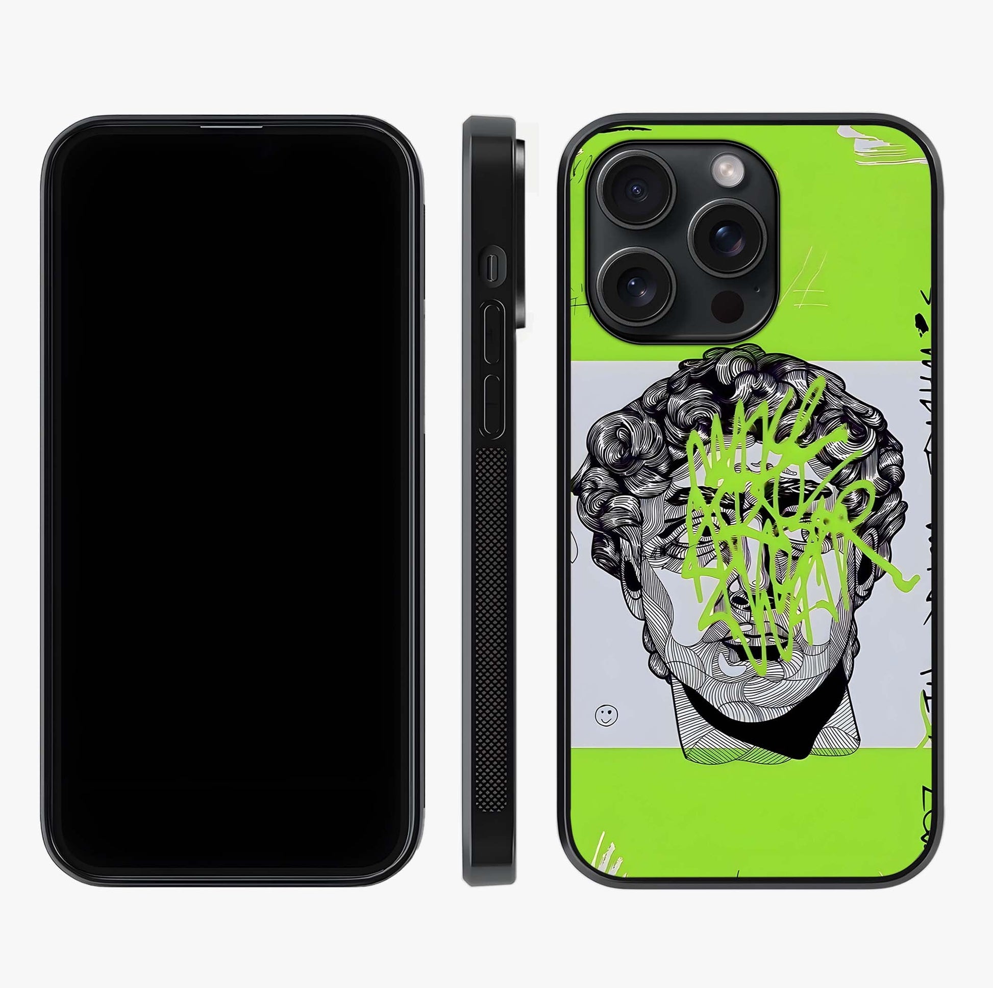 Neo Graffiti Rebellion Glass Case displayed upright for full design visibility and premium finish.