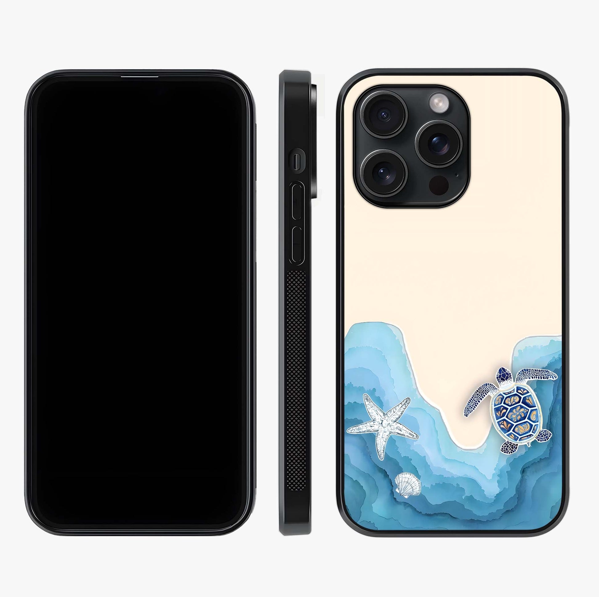 Ocean Drift Turtle Glass Case displayed upright for full design visibility and premium finish.