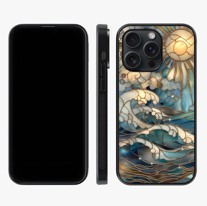 Oceanic Stained Printed Glass Case displayed upright for full design visibility and premium finish.